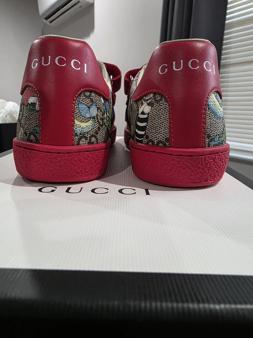 Gucci Kids Red GG Supreme Velcro Strap Sneakers Like New